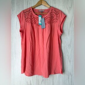 Daniel Rainn Kiera Eyelet Detail Coral Top NWT Size L